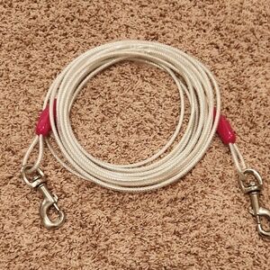 Silver Dog Tie-Out Cable with Pink Accents